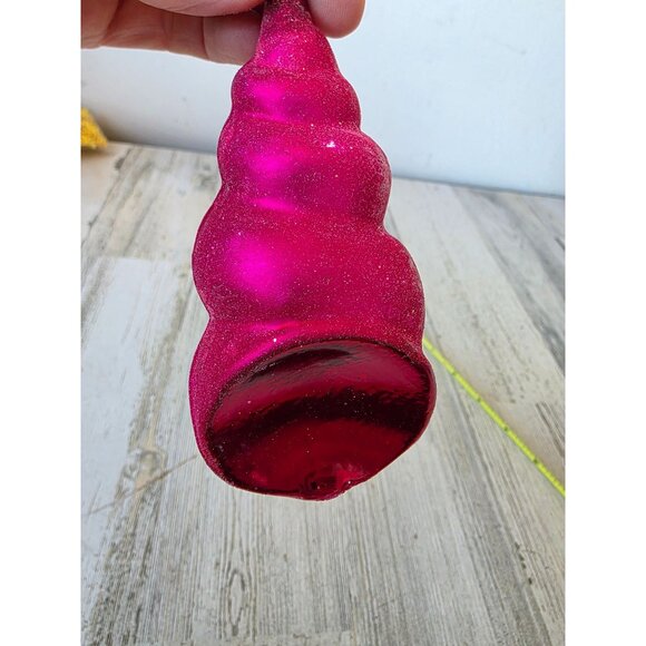 Vintage radko pink sea swirl seashell shell glitter glass ornament Beach Hawaiia - Picture 3 of 6